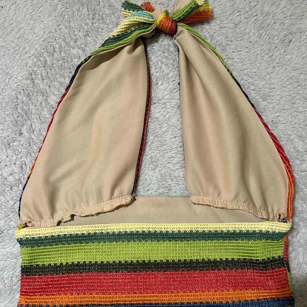 Colorful Striped Halter Top Size Small Boho Festival Y2K Crop - Picture 3 of 4